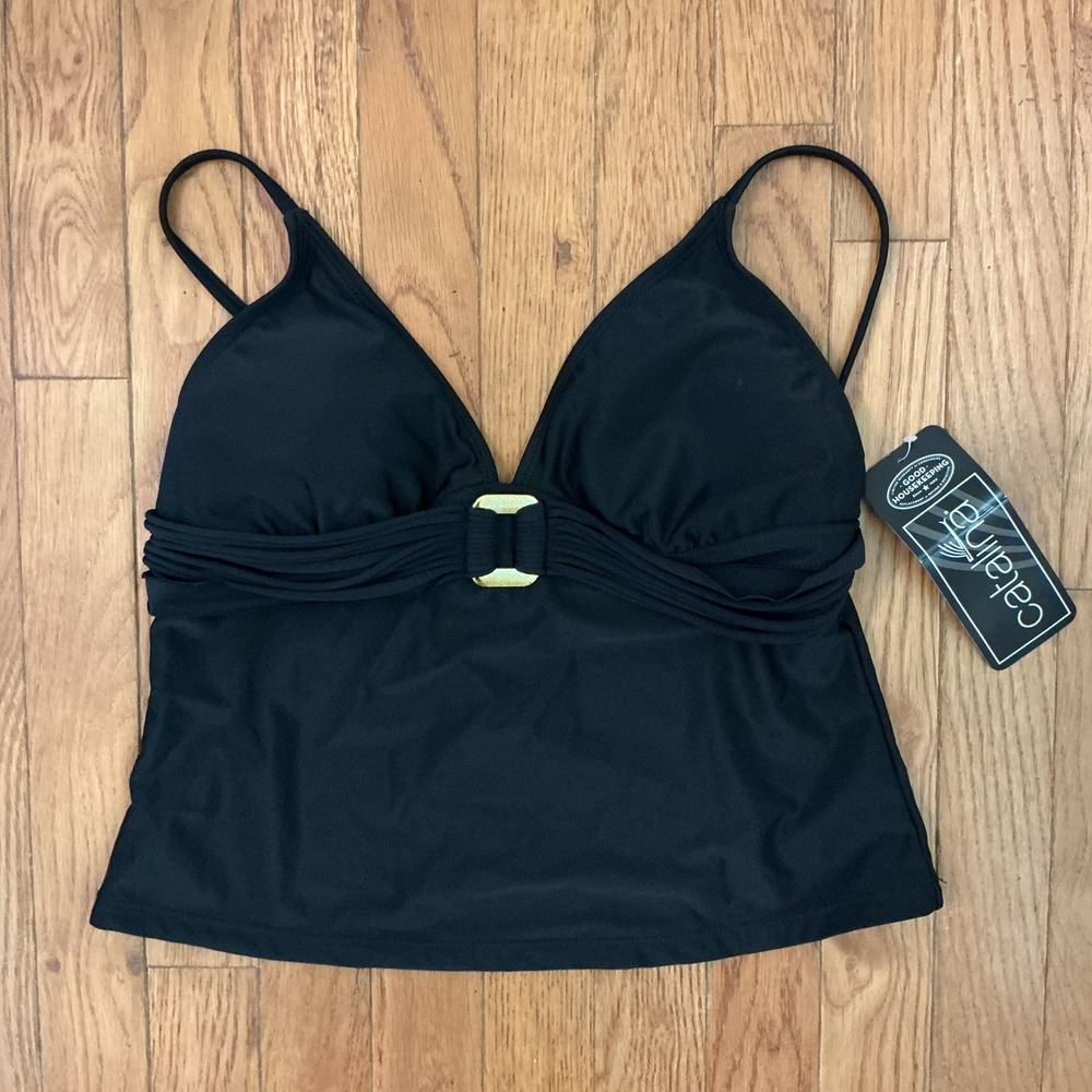 Catalina Black Gold Buckle Accent Tankini Swim Top Size Medium (8-10)